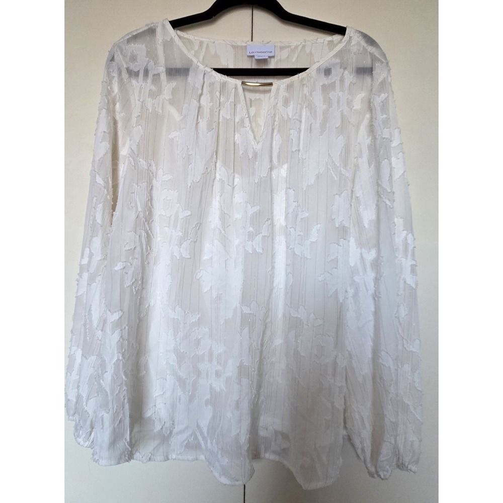 LIZ CLAIBORNE Women's Ivory Color Top Sz XXL Fancy Design W/Gold Threads ~ NWT ~